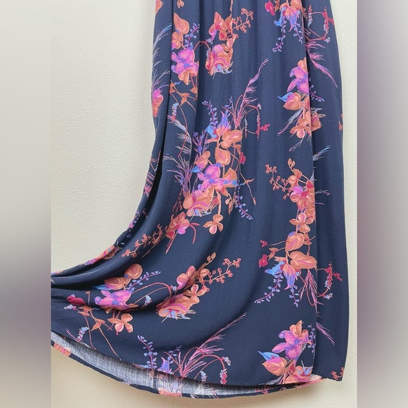 A New Day Women's Medium Floral Navy Sleeveless Maxi Dress Smocked Mock Neck - Picture 5 of 16